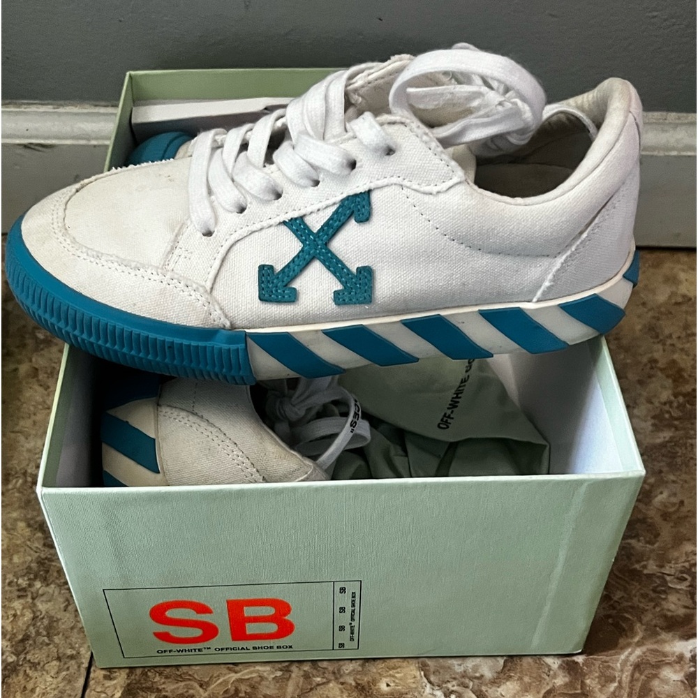 Off white blue and white sneakers